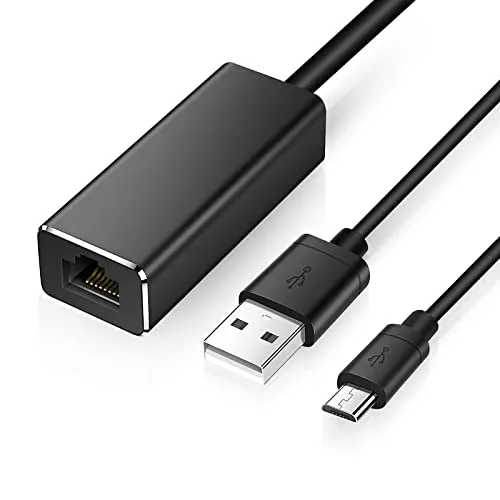 XTVTX Adattatore Ethernet Per Fire TV Stick,Adattatore USB a Ethernet,Adattatore LAN USB per Chromecast/Fire TV Stick con attacco da Mircor USB a RJ45 10/100Mbps,cavo di alimentazione USB 2.0