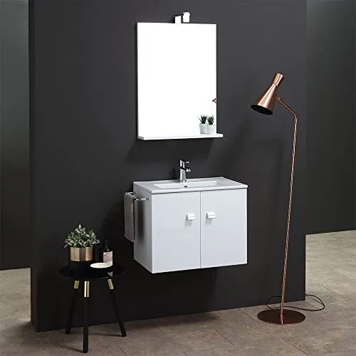 Kiamami Valentina MOBILE BAGNO DA 60 CM CON LAVABO E SPECCHIO BIANCO | SQUARE