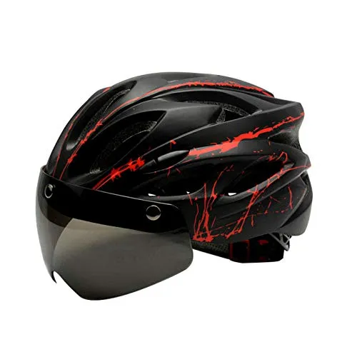 Occhiali di protezione neri Casco da bicicletta Modello ultraleggero Casco da bici da corsa Mountain Road Bike Caschi da ciclismo integrati-Rosso