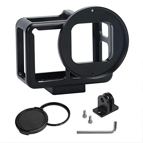 DASKOO GP-107 GoPro Custodia protettiva in lega di alluminio con filtro UV da 52 mm per videocamera GoPro Hero 7 nera con coperchio posteriore