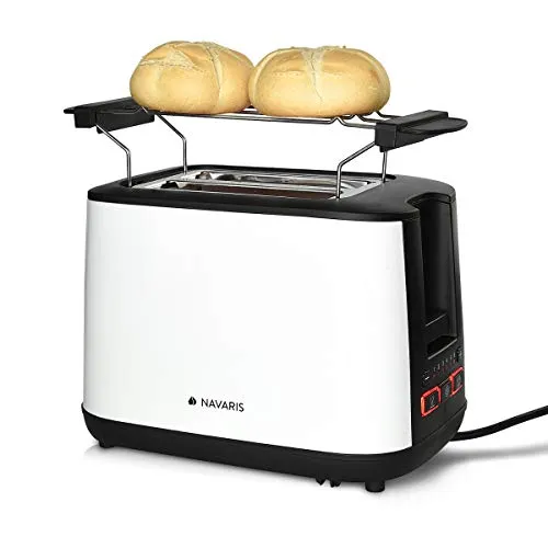 Navaris Tostapane Doppio per 2 Fette Pane Toast - in Metallo 1000W - Toaster Automatico con 2 Fessure Extra Large 6 Livelli di Riscaldamento - Bianco