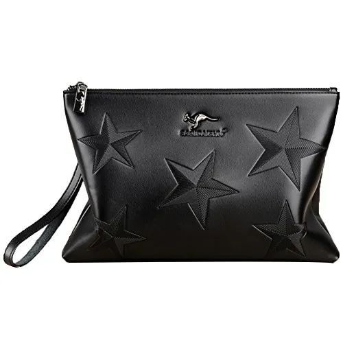 Aideal Pochette Uomo Pelle da Polso Nera Pentagramma Morbido Borsa a Mano da Lavoro Shopping Borsello Piccolo Portadocumenti, 29,5x20cm (Nero)