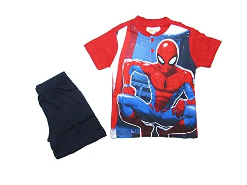 Marvel Pigiama Bambino Estivo Spider-Man Corto in Cotone, con Stampa Frontale - Art. 46302 (8 Anni, Rosso)