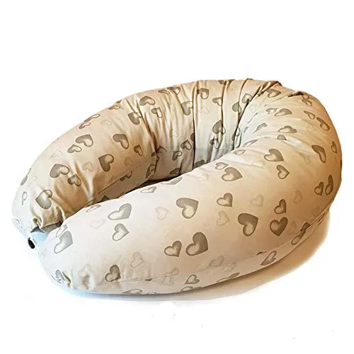 Safe Margot Cuscino Gravidanza per Dormire Cuscino per Allattamento Antisoffoco Antireflusso Neonato con Imbottitura Fiocchi di Fibra E Federa 100% Cotone Ipoallergenico Made in Italy (beige)