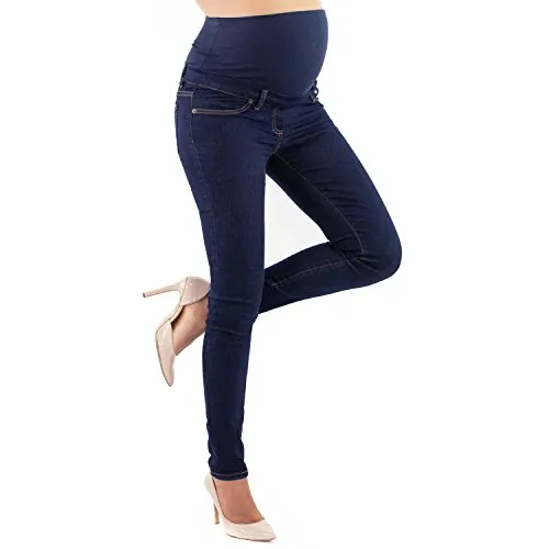 Milano - Jeans Premaman Donna Basic, Super Elasticizzato e Comodo, Pantaloni Skinny, Abbigliamento per Ogni Fase della Gravidanza (Denim, L)