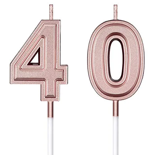 BBTO Candele Compleanno 40° Candele Numero Torta Happy Birthday Decorazioni per Torta per Forniture Anniversario Matrimonio Compleanno Celebrazioni, Oro Rosa