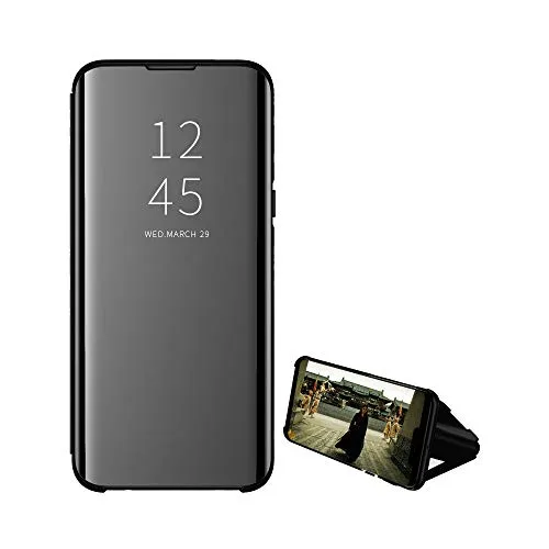 Coque Clear View Standing Case con Custodia a Specchio Flip Case per Samsung Galaxy S10 Plus(Nero)