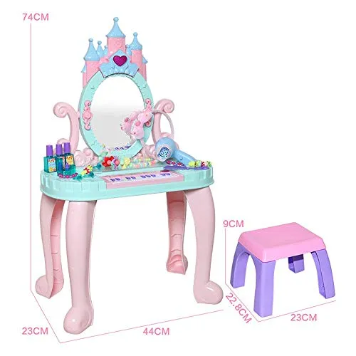 Toy Dresser Tavolo e sedia Musica Vanity insieme di bellezza e sgabello con specchi e accessori for bambini in camera di bambini Set tavolo da toeletta per bambini ( Color : Pink , Size : 44x23x74cm )