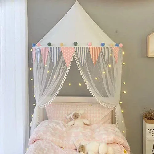 OldPAPA Baldacchino per Letto con zanzariera per Bambino Tenda per Letto zanzariera Decorazione Camera Bambino e Adulto, Tenda Kids Princess Play Zanzariera in Cotone appesa, Bianca