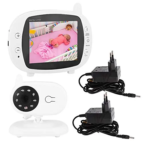 Videocamera Baby Monitor da 3,5 Pollici Senza Fili a Due Vie per Conversazione Video con Display LCD, Visione Notturna, Ninne Nanne, Monitor della Temperatura(Spina UE)