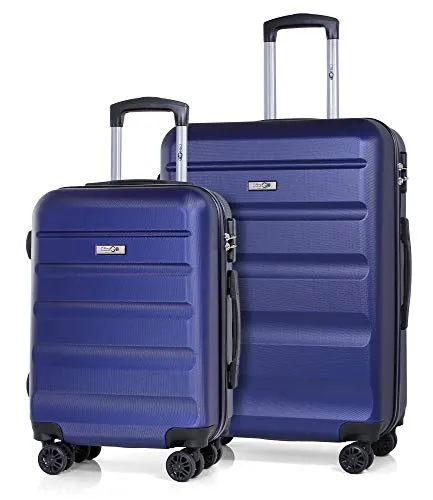 CABIN GO 5572 Set da 2 Valigie Trolley rigidi in ABS, grande e piccola valigia con ruote, Idoneo Ryanair e Easyjet 55 cm e 69 cm, Bagaglio a Mano Rigido 55x40x20 Ultra Leggero in ABS con TSA