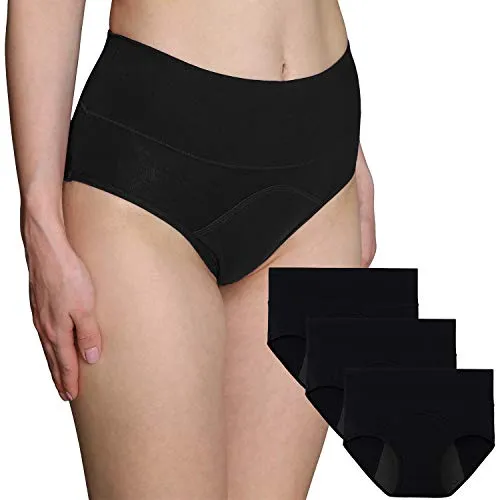 INNERSY Slip Assorbenti Ciclo Mestruale Mutande Donna Cotone Vita Alta Culotte Nero Pacco da 3 (44, 3 Nero)