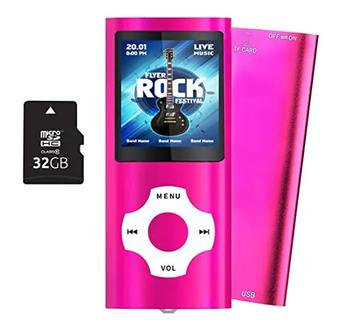 32GB Lettore MP3, Tabmart Metal Hi-Fi Capacità Di Musicale Portatile Lettore MP4 Ad Alta Risoluzione Con 1,8 Pollici Schermo MP3 Lettore Multifunzione 18 Ore Di Riproduzione Continua, Rosa