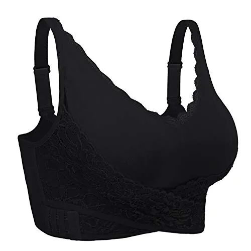 iClosam Reggiseno Senza Ferretto, Reggiseno Bra Donna Push up con Imbottito Rimovibili Nero L