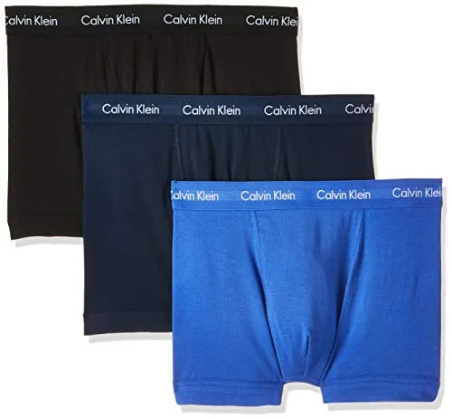 Calvin Klein 3p Low Rise Trunk Boxer, Blu (Black/Blue Shadow/Cobalt Water DTM WB), Large (Pacco da 3) Uomo