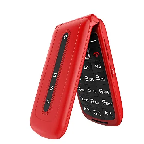 Ushining Telefono Cellulare per anziani, Telefono Cellulare con Tasti Grandi con Pulsante SOS (Dual SIM, 2.4" Schermo) Rosso [Italia]