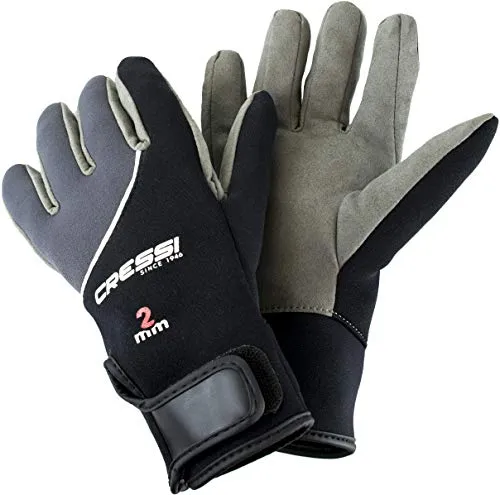 Cressi Tropical Gloves 2 mm, Guanti per Attivita' Acquatiche in Amara e Neoprene 2 mm Unisex Adulto, Nero/Grigio, L