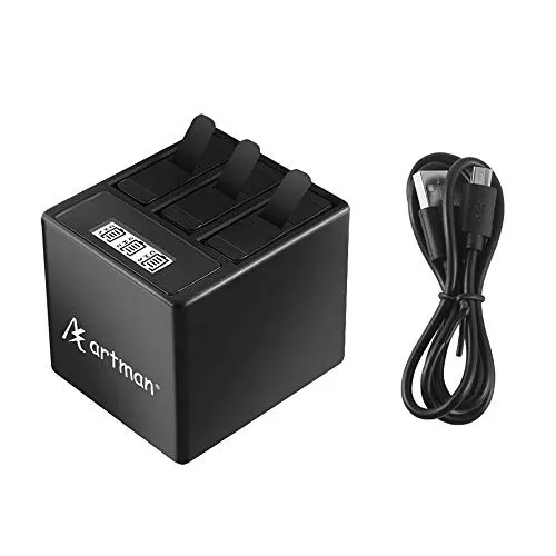 Batterie di ricambio Artman GoPro Hero 5/6/7 1500mah (confezione da 3) e caricatore USB a LED a 3 canali con porta di tipo C per GoPro Hero 5/6/7 nero, Hero 2018