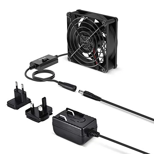 ELUTENG Ventola 80mm 3 velocità Regolabili con Controller Ventilatore DC 12V 1A Adattatore di Alimentazione 8cm Fan Raffreddamento per PC, Playstation PS4 PS3, Xbox One, TV Box, Cabinet AV, Nero