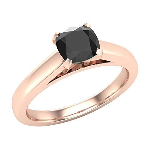 Anello di fidanzamento con diamante nero per donne solitario in oro 14 carati 0,42 carati (nero, AAA) e oro rosa 14 ct, 50 (15.9), colore: Trasparente, cod. BSCR-0.42-RG-55