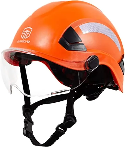 Casco di sicurezza per uomo e donna, certificato ANSI Z89.1, ideale per l'industria e l'edilizia, ventilato (arancione con visiera trasparente, EN 12492)