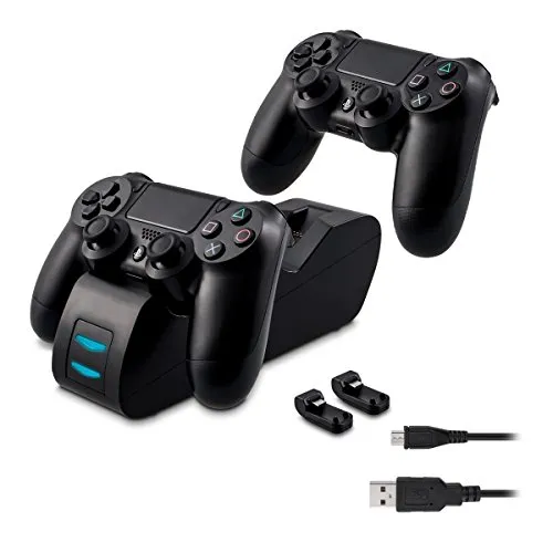 kwmobile Base Ricarica dualshock Compatibile con Sony Play-Station 4 - PS4 - per ricaricare Fino 2 Controller Joystick - Charging Station con LED Micro USB