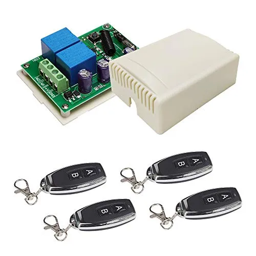 QIACHIP 12V DC Interruttore per Motore Avanti e Indietro,rf 433 mhz Relè Interruptore 2 Canali 12V con 4 Telecomando, Elettrico Push Rod Controllori per Tapparelle e Tende