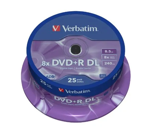 Verbatim 43757 DVD+R Double Layer 8x Matt Silver, 8.5GB, 240min., Vergini, Confezione da 25
