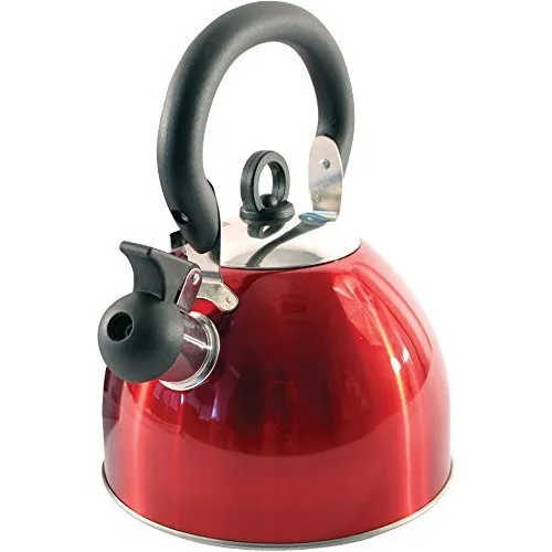 Home cordless 2.5l bollitore con fischio in acciaio INOX leggero con tradizionale/retrò beccuccio per piani di cottura stufa top – rosso metallizzato – by Guilty Gadgets