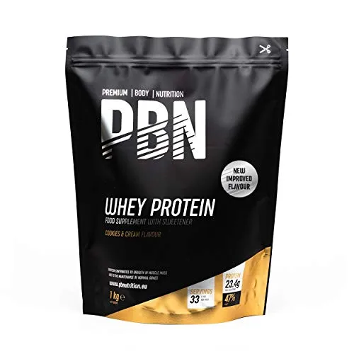 PBN - Premium Body Nutrition Siero di Latte in Polvere, 1 Kg (Pacco da 1), Sapore di Crema e Cookies, Gusto Ottimizzato