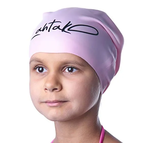 Cuffia da Nuoto per Bambini per Capelli Lunghi – Per Bambine e Bambini con Capelli Lunghi, Ricci, Trecce o Dread, Non Stringe, Non Stressa – 100% Silicone Ipoallergenico Impermeabile (Quarzo Rosa M)