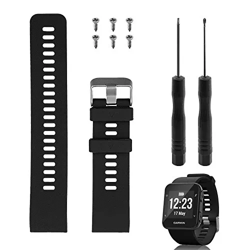 Rukoy Sostituzione della fascia Garmin Forerunner 35, cinturino per cinturino di ricambio in silicone morbido per Garmin Forerunner 35 Smart Watch, polso 5.56"-9.96" (139mm-199mm) adatto (nero)