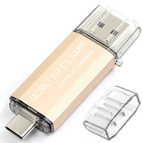 256GB Chiavetta USB 3.0 Tipo C, BorlterClamp 2 in 1 Pen Drive (USB C e USB 3.0) OTG Memoria Flash, USB Flash Drive per Tipo C Android Smartphone/Tablet/Computer (Oro)