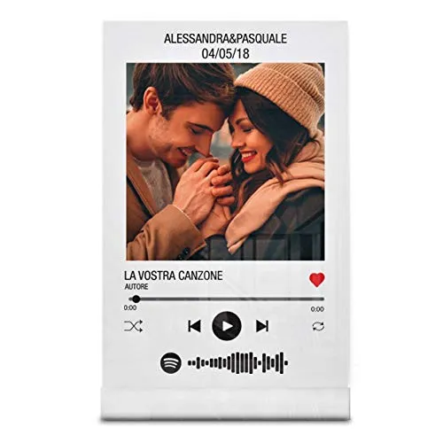 Babloo Targa Musica Personalizzata con Foto Nomi e Canzoni Stampa UV su Plexiglass Acrilico Trasparente con codice Spotify scansionabile Idea Regalo San Valentino per fidanzati (10X16cm)
