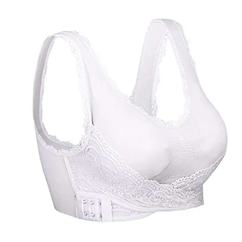 iClosam Reggiseno Senza Ferretto, Reggiseno Bra Pizzo Fibbia Laterale Anteriore con Imbottito Rimovibili per Sport Yoga Quotidiano Bianco