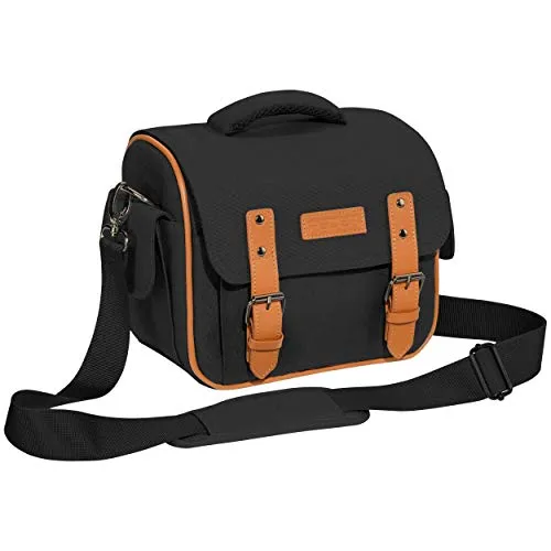 PEDEA DSLR borsa per fotocamera "Vintage" Borsa per fotocamera per macchine fotografiche reflex con protezione antipioggia impermeabile, tracolla e scomparti per accessori, misura XL nero