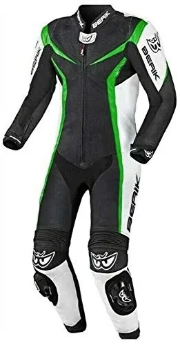 Berik Biker - Tuta in pelle da motociclista, taglia 42, colore: Verde