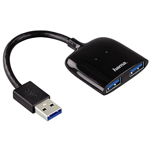 Hama Hub USB 3.0 a 2 Porte con Cavo, Nero