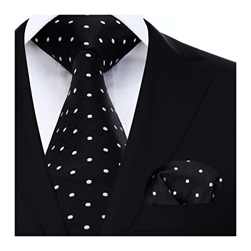 HISDERN Set di fazzoletti da uomo e fazzoletti da taschino con cravatta a pois extra lunghi (nero)