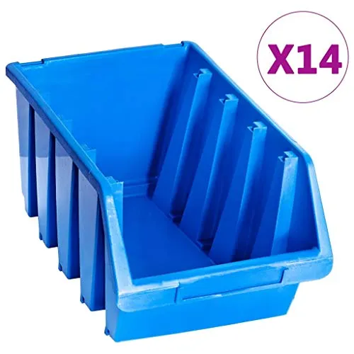 vidaXL - Contenitori per piccoli oggetti, 14 pezzi, impilabili, in plastica, colore: Blu