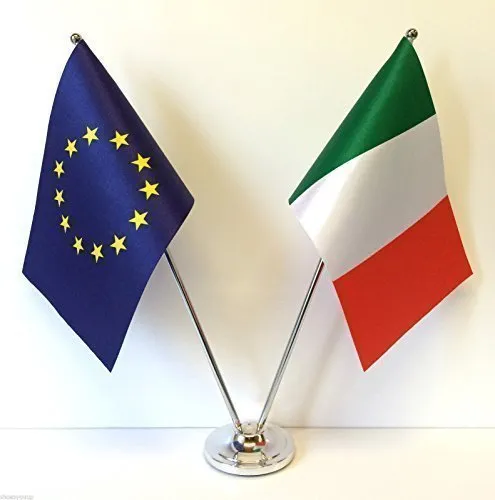 Dell'Unione europea e bandiere & Italy da tavolo in cromo satinato-Set di bandierine