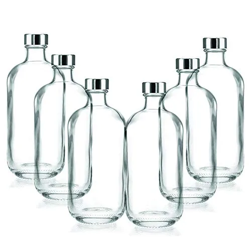 BrandPrint, Set di 6 Bottiglie in Vetro per Acqua Modello Artemide 1 Litro con Tappo a Vite Rivestito in Alluminio. Per Bevande e Succhi.