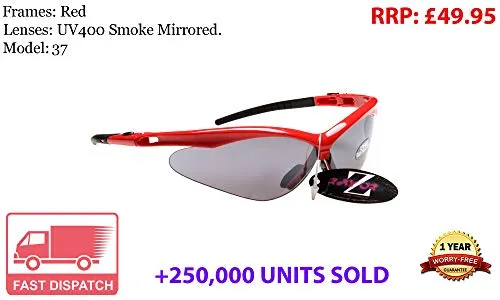 Rayzor Professionali Leggeri UV400 Red Sport Wrap Golf Occhiali da Sole, con Un 1 Piece Fumo Obiettivo rispecchiato.