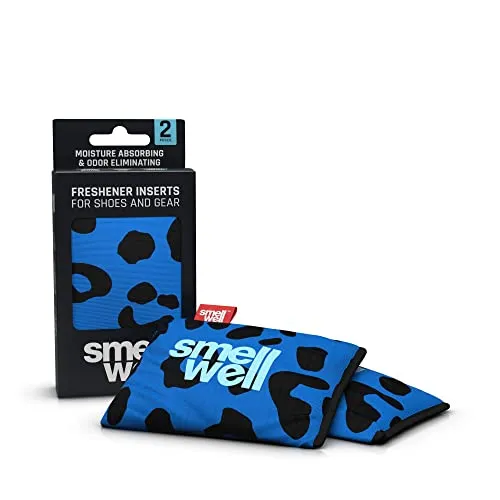 SmellWell Active - Deodorante per scarpe, carbone attivo in bambù, assorbitore di odori, assorbitore di umidità per scarpe, borse e contro i piedi del sudore (Blue Leopard, 1 paio, 2 x 50 g)