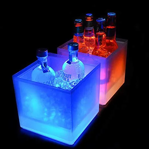 Volwco, secchiello per ghiaccio, con LED che cambia colore, a doppio strato, quadrato, per birra, champagne, vino, birra, birra, bar, casa, matrimoni, 3,5 l 1 pezzo.