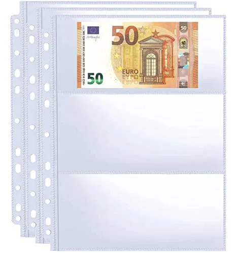 Confezione da 30 Custodie per Banconote a 180 Tasche a 11 Fori, Pagina di Ricarica per Album di Raccolta Contanti, Fogli di Valuta a Doppia Faccia con 3 Tasche per la Raccolta di Euro, Cartamoneta