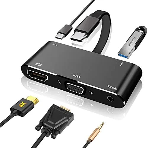 iBosi Cheng Adattatore USB C HDMI, HUB USB C 5 in 1, con 4K HDMI Adattatore VGA, USB 3.0, con Interfaccia Audio, per ChromeBook , Proiettore e Altri Dispositivi USB Tipo-C Adattatore