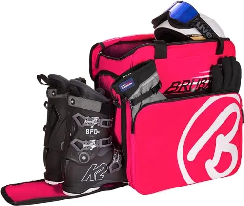 BRUBAKER Super Champion borsa per scarponi da sci con scomparto casco colore neon rosa/nero