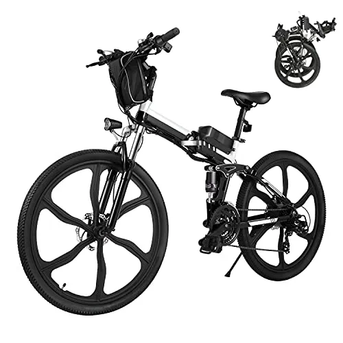 Bici Elettriche E-bike Folding Bike, 26" Ebike Uomini 250W Bici Elettrica con Batteria Rimovibile 8Ah, Shimano 21 Velocità, City Bike per Uomini e Donne