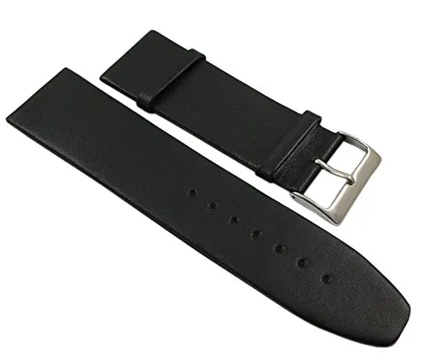 28mm Morbido pelle di vitello cinturino per orologio in negro con fibbia in argento
